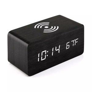 Wooden Led Clock Wireless Charging, Alarm, Date, Temperature, 3 Brightness Level
